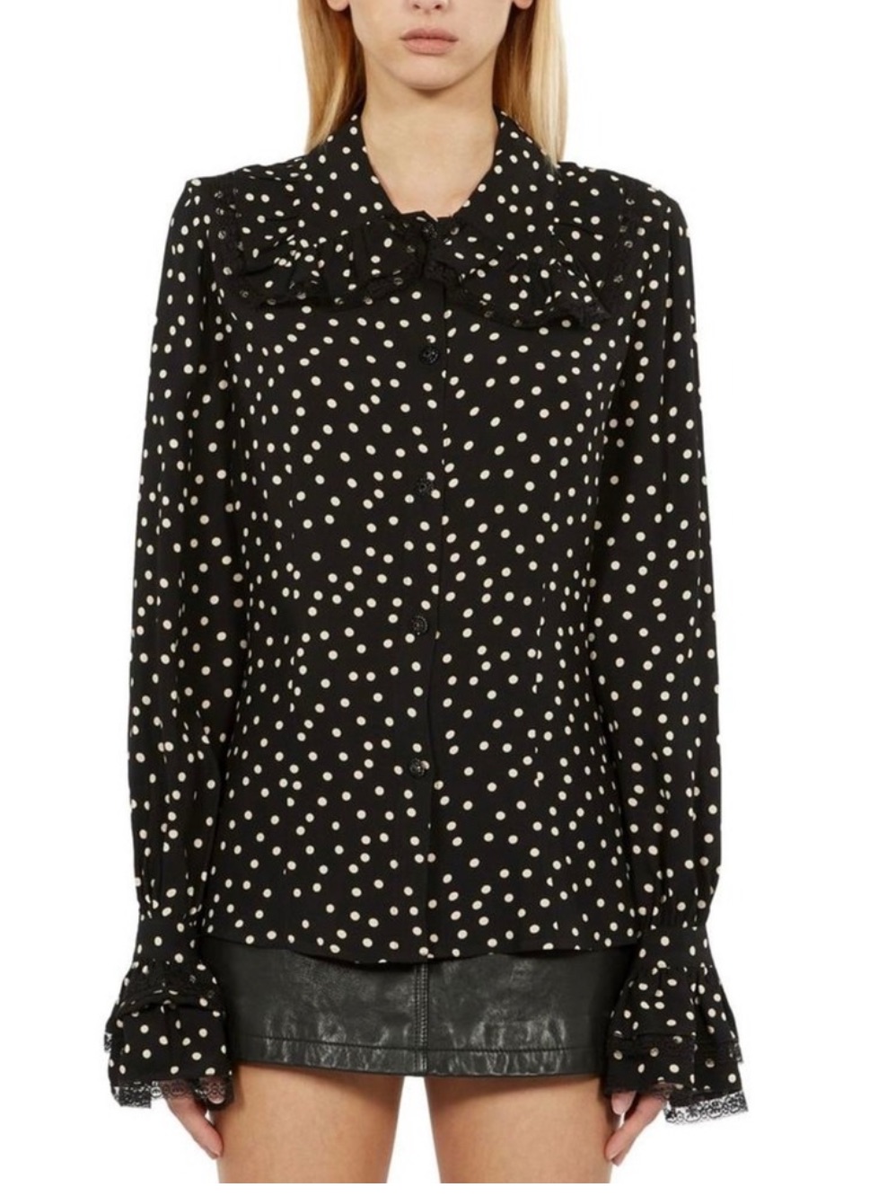 Nwt The Kooples Black And White Polka Dot Long-Sleeve Blouse Size Small